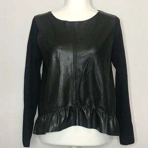 Zara Faux Leather Ruffled Bottom Top M